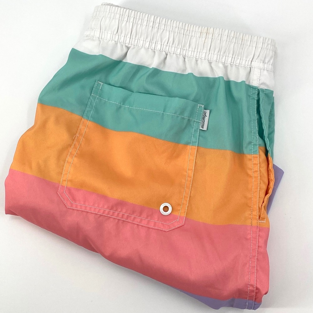 Maamgic Mens‎ XXL Swim Trunks Pastel Rainbow Striped Mesh Lined Board Shorts